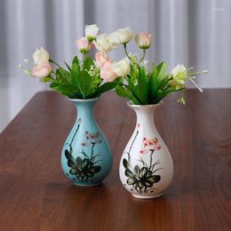 Vases Céramique Peinte À La Main Lotus Vase Ornements Bouddha Hall Guanyin Purification D'eau Bouteille Maison Arrangement De Fleurs Décoration