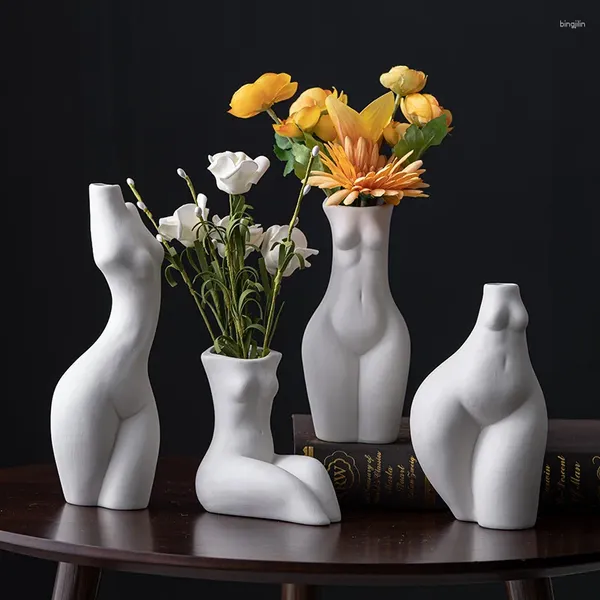 Vases coffre nus figures du corps humain art en céramique de fleurs de fleur décoration fleurs artificielles