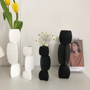 Vases Chic Style nordique Simple forme spéciale abstrait créatif noir et blanc Vase en céramique géométrie irrégulière Vase décoration de la maison