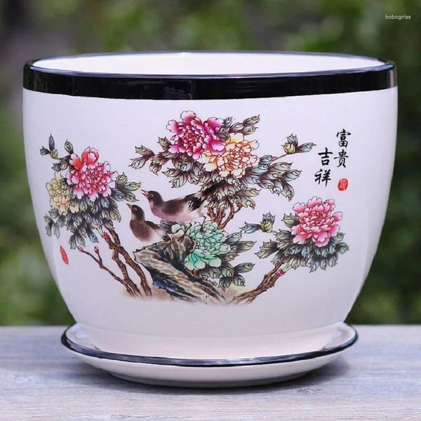 Vases China Jingdezhen Céramique Fleur Pot de fleur Vintage Encre peinture de bureau DÉCORATIVE VASE PLANDERIE INDOR