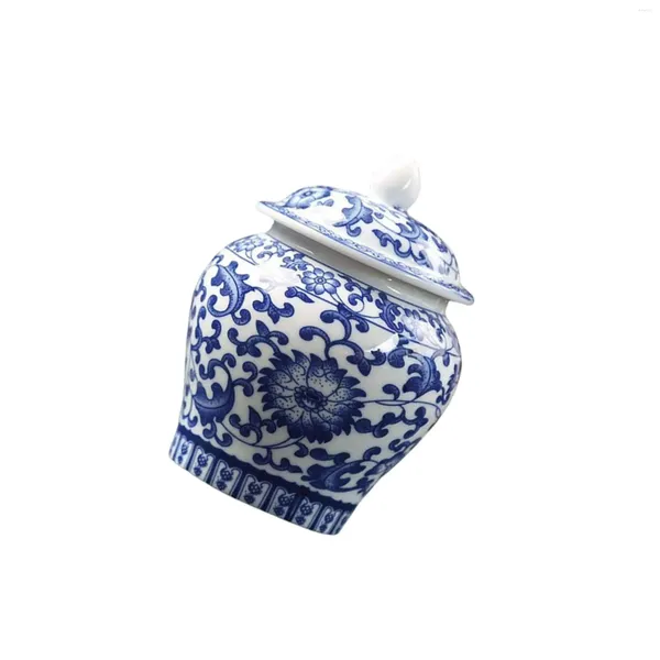 Vases Vaste de pot de temple en céramique bleu chinois bleu et blanc avec couvercle délicat