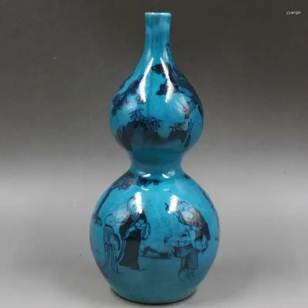 Vases Chinese Blue Glaze Porcelaine Qing Qianlong Caractère de personnage Vase de forme 7,28 pouces