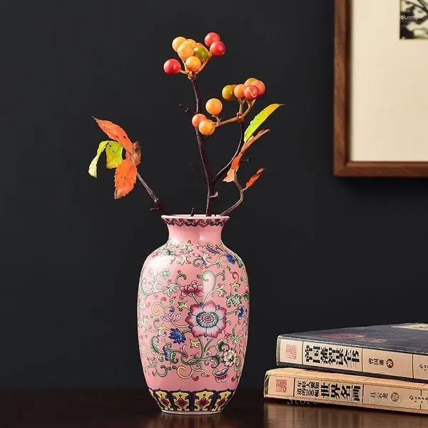 Vases chinois classique céramique émail coloré rose vase maison salon chambre étagère de bureau arrangement de fleurs décoratif 1pc