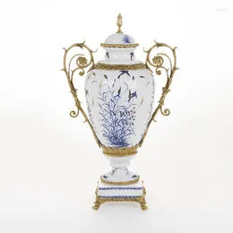 Vases Design chinois Décor à la maison Luxe Ceramiporcelaine Laiton Blanc Grand Récompense Pot Designer Vase Table Céramique