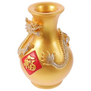 Vases Chinois Dragon Vase Oriental Sculptural Fengshui Art Asiatique Fleur Fu Caractère Floral Ornement De Bureau 2024 R