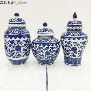 Vases Chinois ic céramique peint Vase Antique bleu et blanc porcelaine Arrangement Floral Vintage décor à la maison artisanat pot de stockage L240309