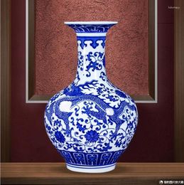 Vases Chinois Jingdezhen bleu et blanc vase en céramique ornements maison salon ameublement artisanat café bureau magasin accessoires décor