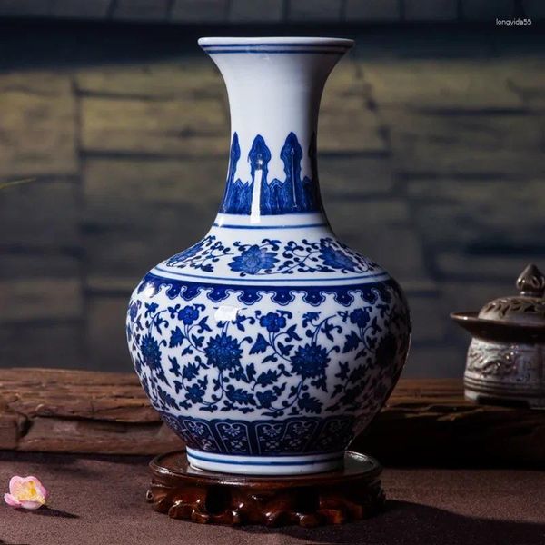 Vases chinois jingdezhen bleu blanc porcelaine en céramique vase ornements de bureau artisanat lisse de surface de la maison décoration domestique articles d'ameublement