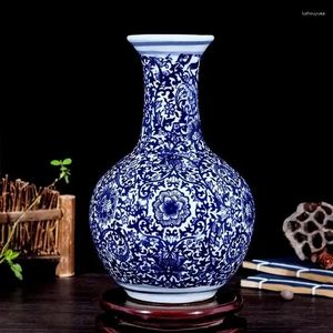 Vases Chinois Jingdezhen céramique bleu blanc porcelaine fleur Vase ornements maison salon décoration étude salle ameublement artisanat