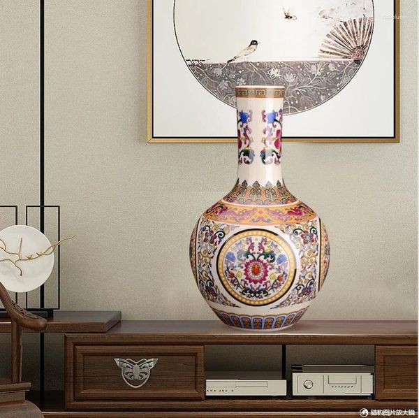 Vases chinois jingdezhen en émail en céramique classique ornements de vase à la maison accessoires d'armoires artisanat du magasin artisanat de bureau de bureau