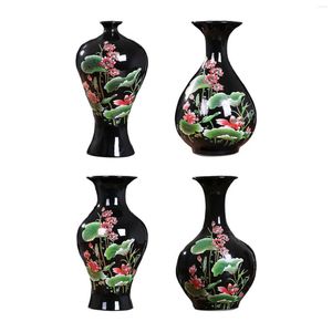 Vases Style chinois Vase en céramique noire Motif de lotus Artisanat d'ornement pour la fête