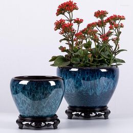 Jarrones en el estilo de flores de cerámica de estilo chino con bandeja del tamaño del tamaño del tamaño de la fortuna de la fortuna interior de la cuenca de agua y ventilación