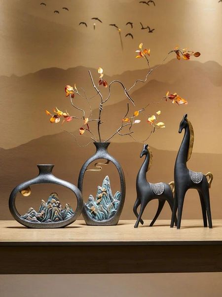 Vases de style chinois salon bureau fleur vase lumière luxe haut de gamme décorations séchées bureau