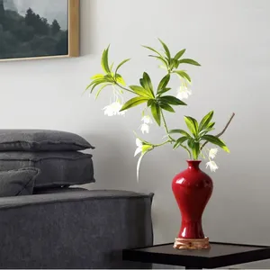 Vases Style chinois Vase en céramique rouge rétro Zen tapis de thé ensemble de fleurs décoratives