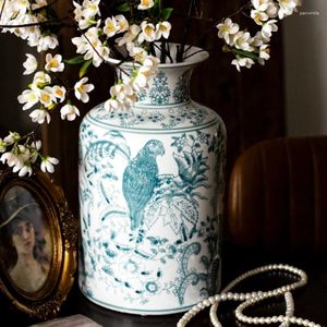 Jarrones estilo chino retro jingdezhen azul y blanco jarrón de cerámica dongqing decoración de la sala de estar decoración del hogar