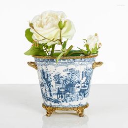 Vases Chinois Ornements vintage Céramique avec des pots de fleurs en cuivre Art Living Room Decoration