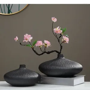 Vases chinois zen en céramique Vase Decoration Artisanat Black Crack Flower Arrangement Accessoires