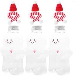 Vases de Noël Gingerbread Man Bouteilles en plastique jus vide avec chapeau et écharpe lait thé bouteille d'eau tasse à boire