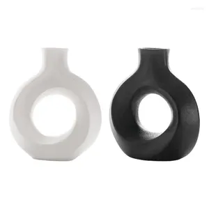 Vases Circulaire Creux En Céramique Donuts Pot De Fleur Durable Minimaliste Décor À La Maison Portable Table Moderne Vase Pour Cadeaux