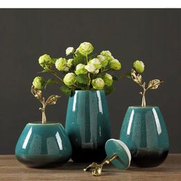 Vases Classical Ceramic Vase Rangement de stockage Golden Leaf Decorative Decor Decor Style Encre Style Glazed Porcelaine Flower Pot Home Decoration