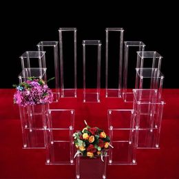 Vases Vase de sol en acrylique transparent, support de fleurs avec base de miroir, colonne de mariage, pièce maîtresse géométrique, décoration de la maison 2996