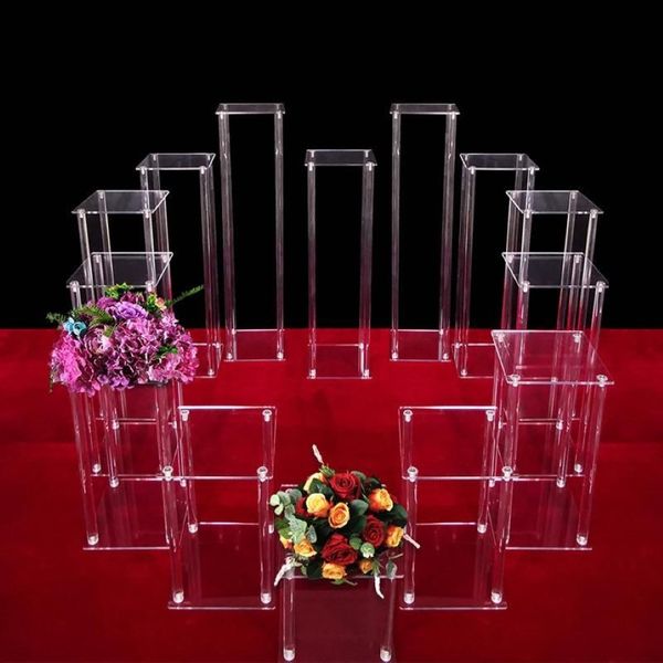 Vases Vase de sol en acrylique transparent, support de fleurs avec base de miroir, colonne de mariage, pièce maîtresse géométrique, décoration de la maison 274y