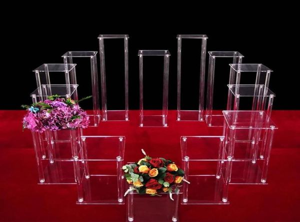 Jarrones Clear acrílico Soporte de flores de jarrón con la base de espejo columna de boda geométrica Central de la casa Decoración del hogar6007586
