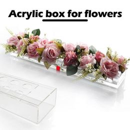 Vazen Clear Acryl Flower Rechthoekige vaas voor eettafel Bruiloft Decoratie Rose geschenkdoos met licht 1 stks 230505