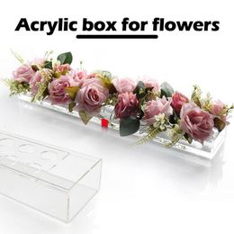 Vazen Duidelijke Acryl Flower rechthoekige vaas voor eettafel Bruiloft Decoratie Rose geschenkdoos met licht 1 stks 230422