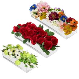 Vases Clair Acrylique Fleur Vase Rectangulaire Pour Table À Manger Table De Mariage Décoration Rose Boîte Cadeau avec Lumière 1 Pcs 230617