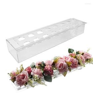 Jarrones Florero de acrílico transparente pieza central rectangular largo decorativo floral para la decoración del banquete de boda brote hidropónico