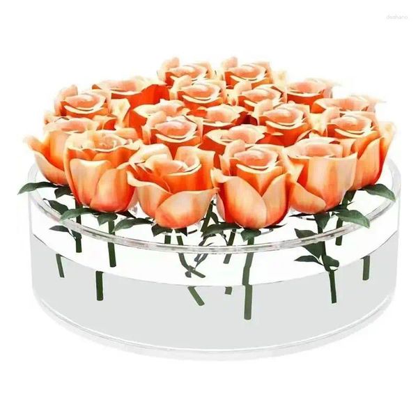 Jarrones Florero de acrílico transparente redondo centro de mesa floral transparente con 12 agujeros para mesa de comedor bodas decoración del hogar