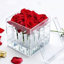 Vazen Clear Acryl Rose Flower Box Make Organizer Gift Valentijnsdag Bruiloft Decor Case Handgemaakte Vaas 230701