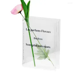 Jarrones Clear Book Flower Vase Acrílico para decoración del hogar Sala estética Sabor cultural artístico Unbreakable