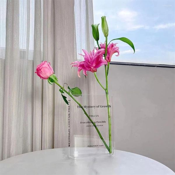 Vases Clear Book Flower Vase Creative acrylique transparent transparent incurvé nord eurasien moderne décor décoratif de salle décorative