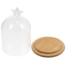 Vases Clear Display Bell Jar Bird Top Poignée Base en bois 14x9cm Pots de stockage de fleurs séchées DIY Snow Globes Cake Dessert Stand Party Favor