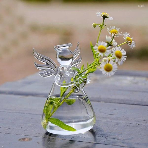 Jarrones Clear Glass Angel Shape Vase Flower Bottle Floral Plant macetas Tarterium Recipe en el hogar Decoración de la boda