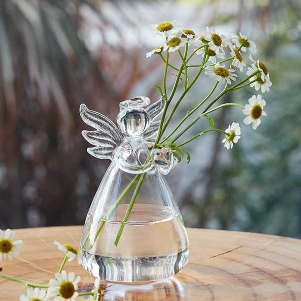 Jarrones de cristal transparente con forma de ángel, florero de cristal bonito, florero colgante, macetas florales, contenedor de terrario, oficina, hogar, decoración de boda P230411