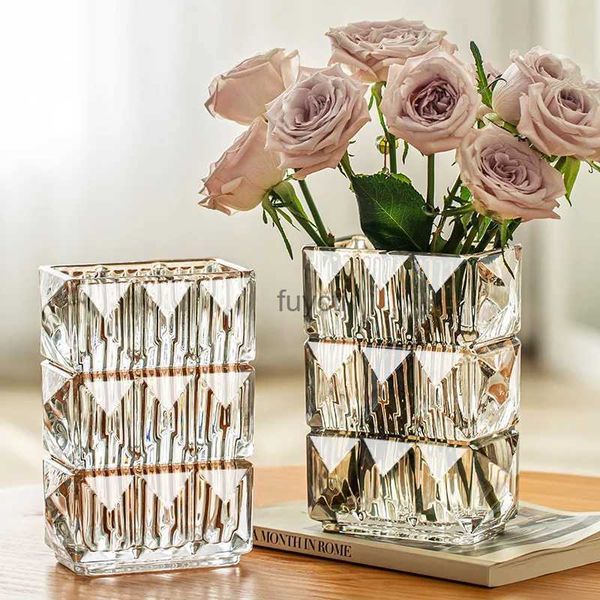 Vases Vase cylindrique en verre Transparent, Pot de fleur chinois, Vases d'intérieur transparents conçus pour salon, petite décoration de Chambre, YQ240117