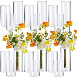 Vases Vases cylindriques en verre transparent Bougeoirs flottants Vases à fleurs cylindriques transparents Vases en verre transparent Centres de table Vases