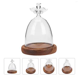 Jarrones Clear Glass Dome Cloche Flower Transparent Flower Regalo Bell frasco Terrario con base de madera para boda