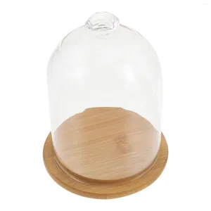 Vases Vase de micro-paysage de couverture de conception de diamant de dôme en verre clair avec la base en bois