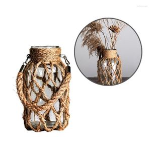 Vases en verre transparent avec une corde naturelle net pel plante présente stand de fleurs sèches floraux décorations de conteneurs dropship