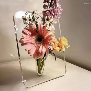 Vases Clear PO Cadre Design Vase Transparent Acrylique Small pour Mini Bouquet Pen Storage Holder Modern Deker Ornement Gift