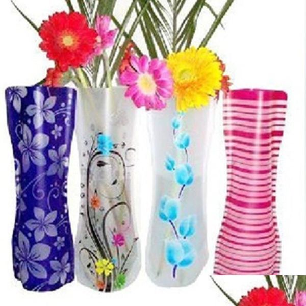 Jarrones Claro PVC Plástico Florero Bolsa de agua Ecológico Flor plegable 1500 unids / lote Fiesta de boda reutilizable Decoración del hogar Entrega de gota G DHLOL