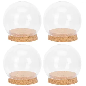 Vases Cloche Dôme En Verre Lumières Base En Bois Globe Terrarium Pot Fleur Éternelle Porte-Couvercle Ornement Support