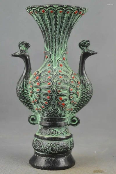 Vases à collectionner à la main Old Bronze sculpture paon de bon augure vase