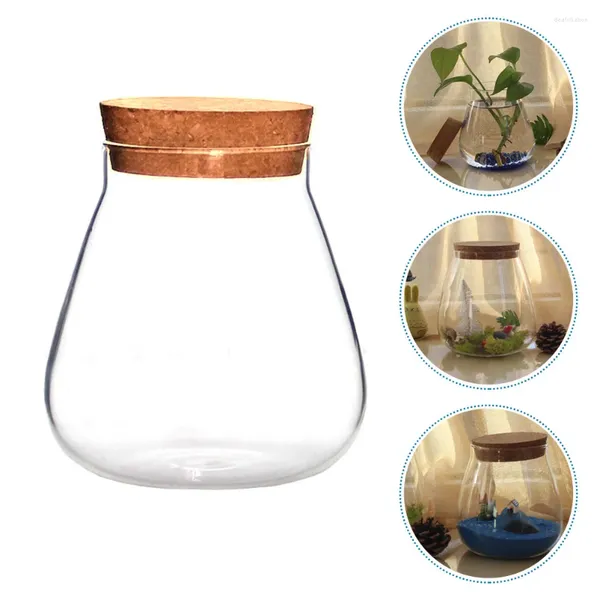Vases Bouteille en verre de liège Cylindre Conteneur Couvercle DIY Artisanat Bubble Bowl Cap Succulent Pot Pot de stockage de voyage