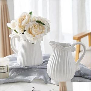 Vazen landelijke stijl creativiteit desktop vaas vintage witte bloem pot tuin water gevende keramische ketel bruiloft woning decor drop levering dhtec dhtec