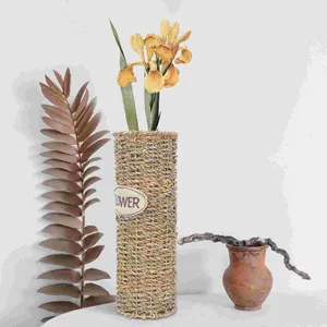 Vases Style de campagne Vase tissé décoratif créatif rotin fait à la main pour l'art de la fleur décorations de maison légère maison
